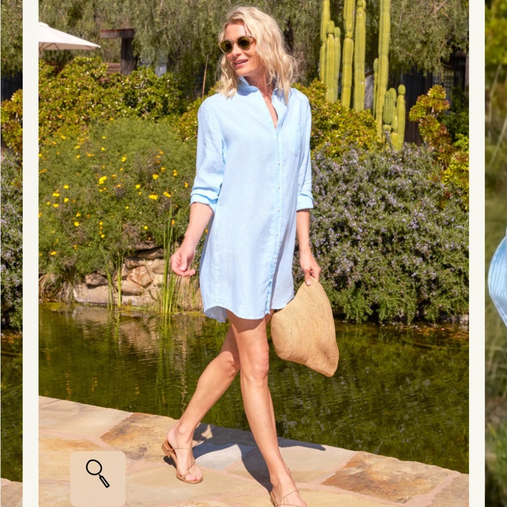 Frank & Eileen - Mary Shirtdress (Small) - turquoise stripe classic linen